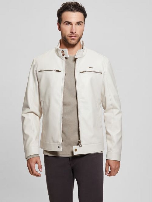 Guess Faux-Leather Biker Jacket Wit | GUESS-SN30829