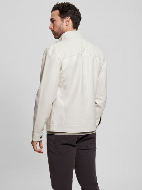 Guess Faux-Leather Biker Jacket Wit | GUESS-SN30829