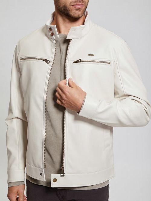 Guess Faux-Leather Biker Jacket Wit | GUESS-SN30829