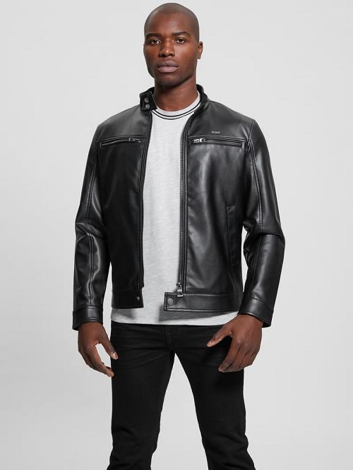 Guess Faux-Leather Biker Jacket Zwart | GUESS-SN30813