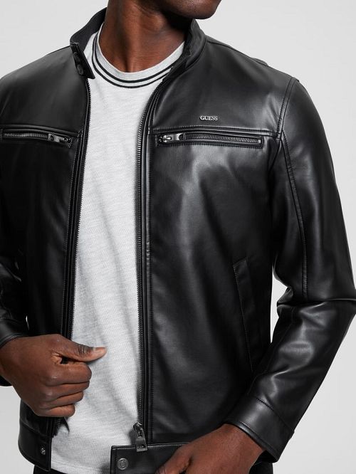 Guess Faux-Leather Biker Jacket Zwart | GUESS-SN30813