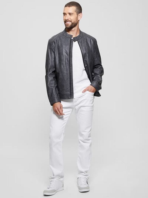 Guess Faux-Leather Moto Jacket Zwart | GUESS-SN30846