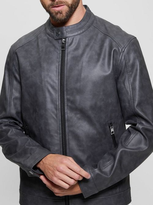 Guess Faux-Leather Moto Jacket Zwart | GUESS-SN30846