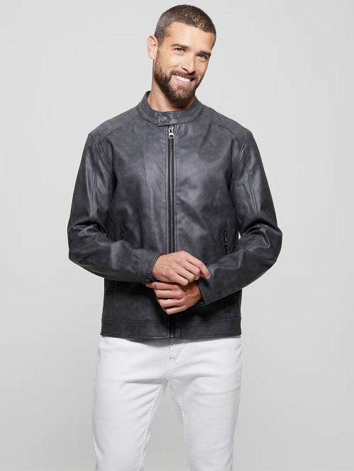 Guess Faux-Leather Moto Jacket Zwart | GUESS-SN30846