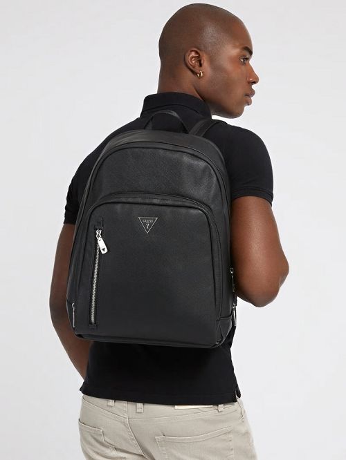 Guess Faux-Leather Saffiano Backpack Zwart | GUESS-SN31729