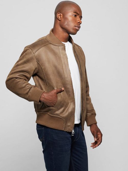 Guess Faux-Suede Aviator Jacket Bruin | GUESS-SN30820