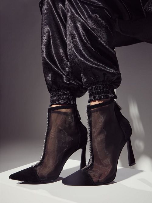 Guess Fearne Embellished Mesh Ankle Bootie Zwart | GUESS-SN29889