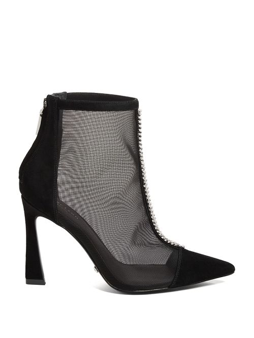 Guess Fearne Embellished Mesh Ankle Bootie Zwart | GUESS-SN29889