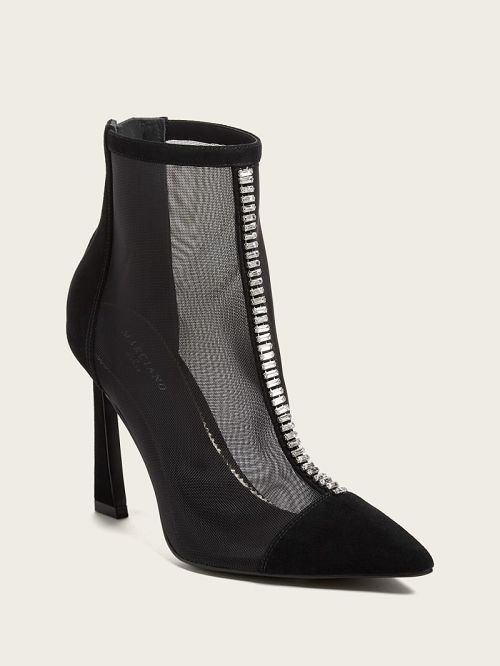 Guess Fearne Embellished Mesh Ankle Bootie Zwart | GUESS-SN29889