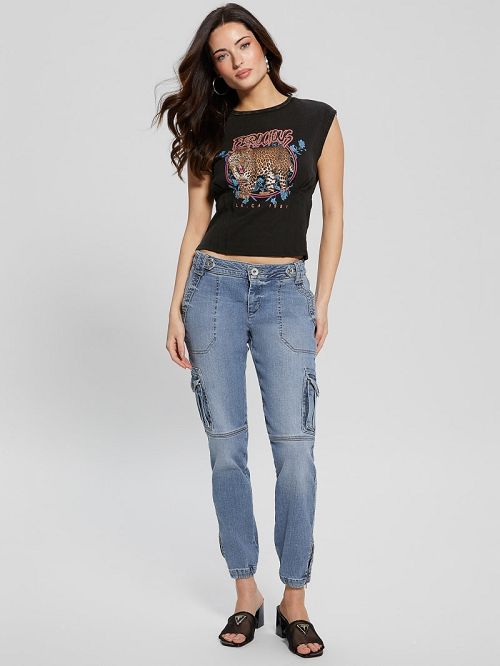 Guess Ferocious Corset Tee Zwart | GUESS-SN27058