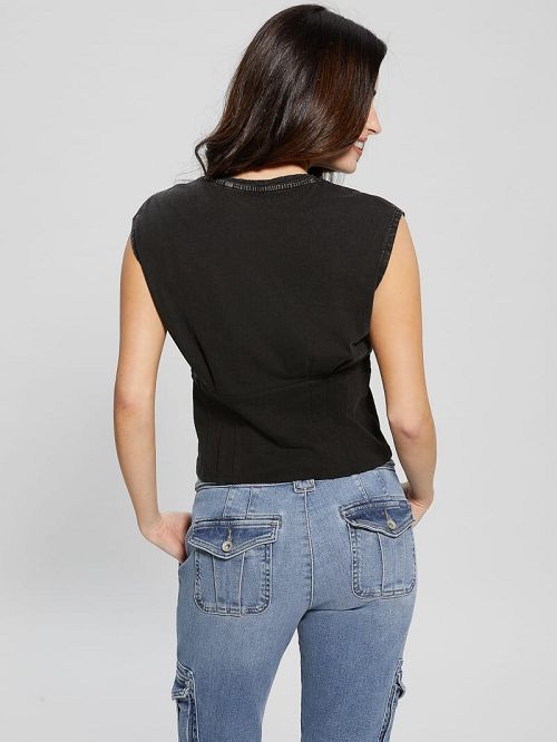 Guess Ferocious Corset Tee Zwart | GUESS-SN27058