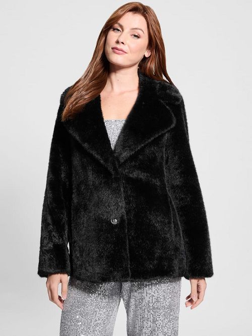 Guess Filomena Faux-Fur Jacket Zwart | GUESS-SN27989