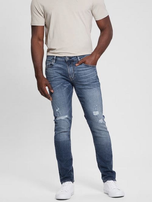 Guess Finnley Distressed Tapered Jeans Blauw | GUESS-SN30421