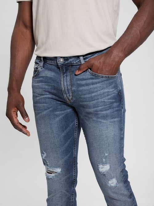Guess Finnley Distressed Tapered Jeans Blauw | GUESS-SN30421