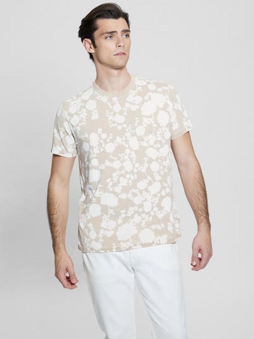 Guess Floral Burnout Crewneck Tee Beige | GUESS-SN30486
