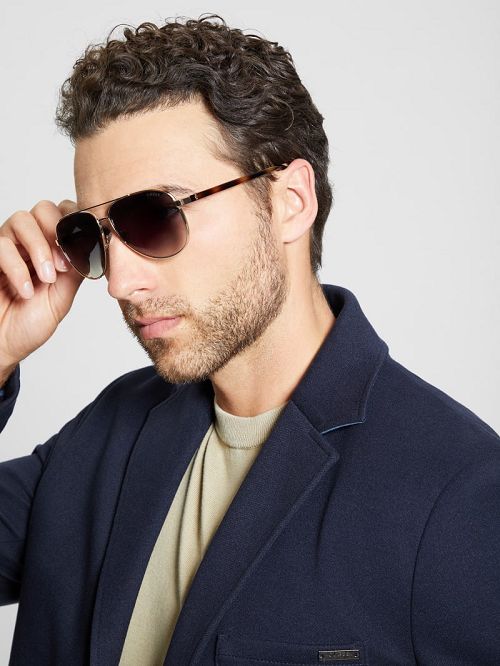 Guess Forrest Aviator Metal Sunglasses Goud | GUESS-SN31821