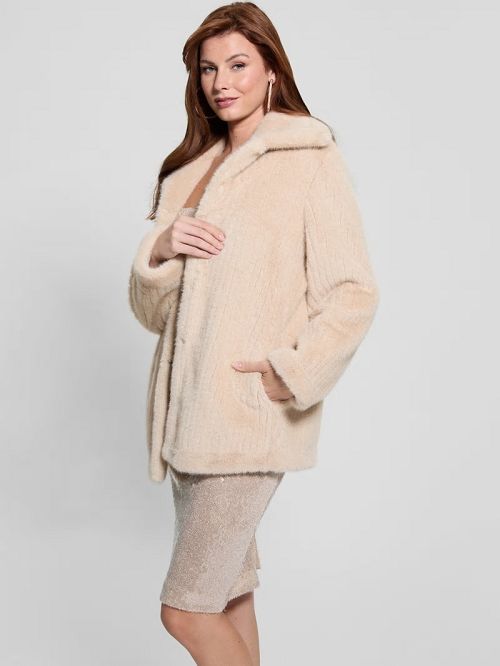 Guess Francesca Faux-Fur Coat Beige | GUESS-SN27985