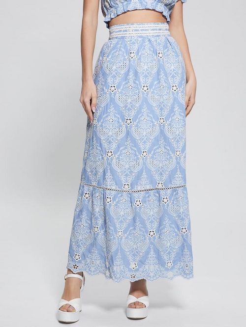 Guess Frida Embroidered Maxi Skirt Blauw | GUESS-SN28136