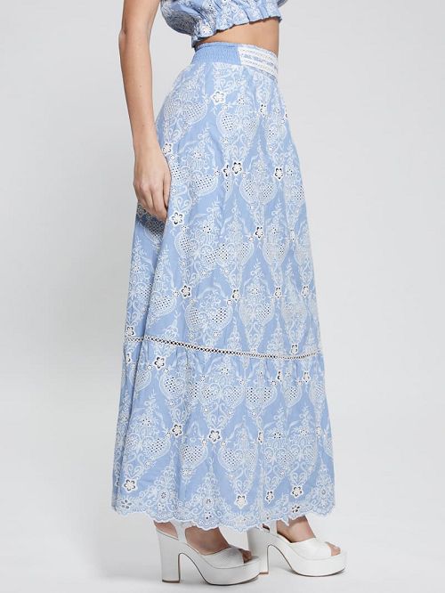 Guess Frida Embroidered Maxi Skirt Blauw | GUESS-SN28136