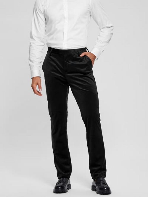 Guess Fulham Velvet Slim Trousers Zwart | GUESS-SN31428