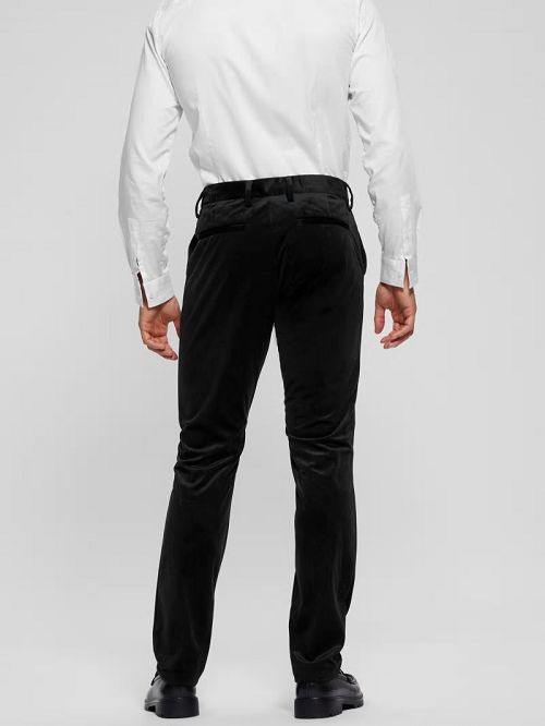 Guess Fulham Velvet Slim Trousers Zwart | GUESS-SN31428