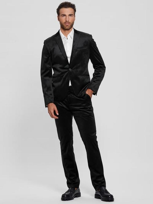 Guess Fulham Velvet Slim Trousers Zwart | GUESS-SN31428
