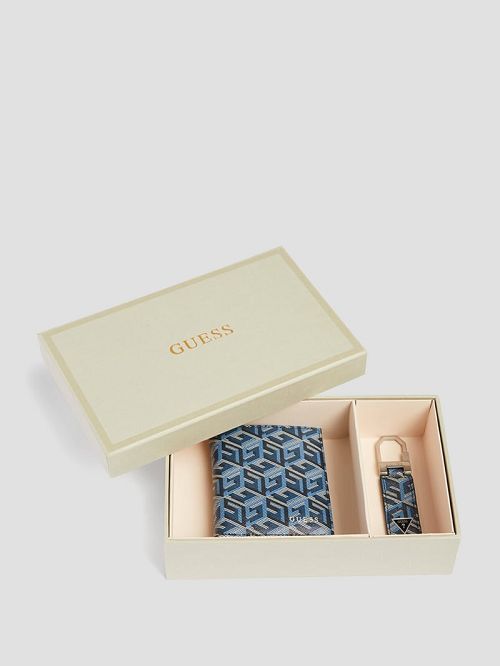 Guess G Cube Bifold Wallet and Keyring Box Set Blauw | GUESS-SN31706