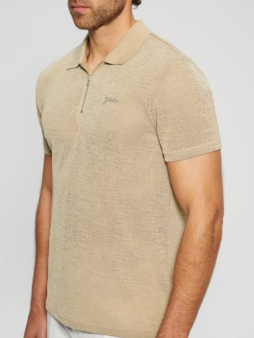 Guess Gauze Half-Zip Polo Beige | GUESS-SN31208