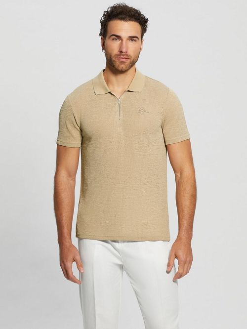 Guess Gauze Half-Zip Polo Beige | GUESS-SN31208