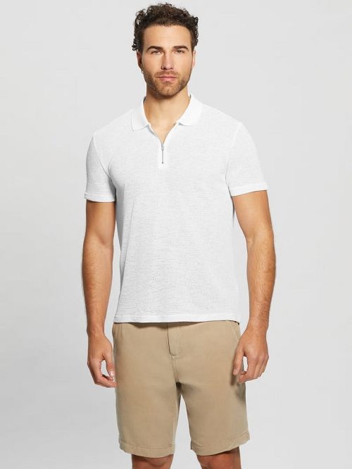 Guess Gauze Half-Zip Polo Wit | GUESS-SN31201