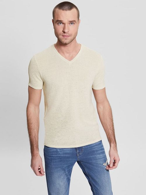 Guess Gauze V-Neck Tee Beige | GUESS-SN30544