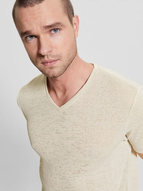 Guess Gauze V-Neck Tee Beige | GUESS-SN30544