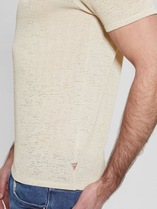 Guess Gauze V-Neck Tee Beige | GUESS-SN30544