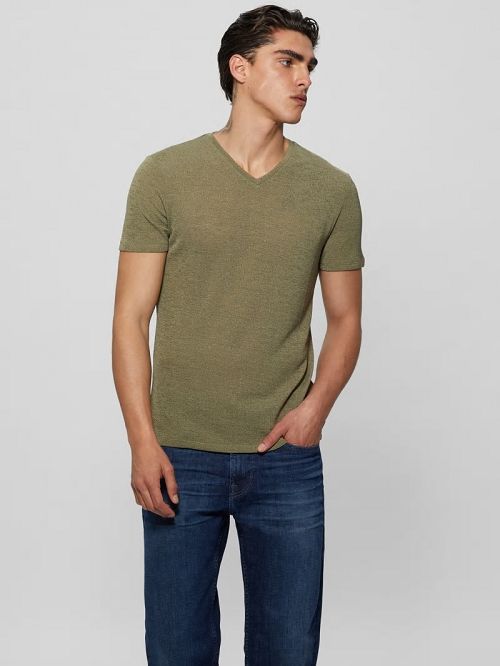 Guess Gauze V-Neck Tee Groen | GUESS-SN30535