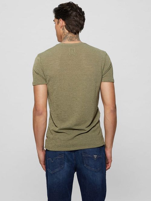 Guess Gauze V-Neck Tee Groen | GUESS-SN30535
