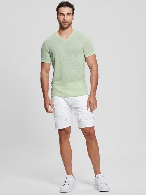 Guess Gauze V-Neck Tee Groen | GUESS-SN30545
