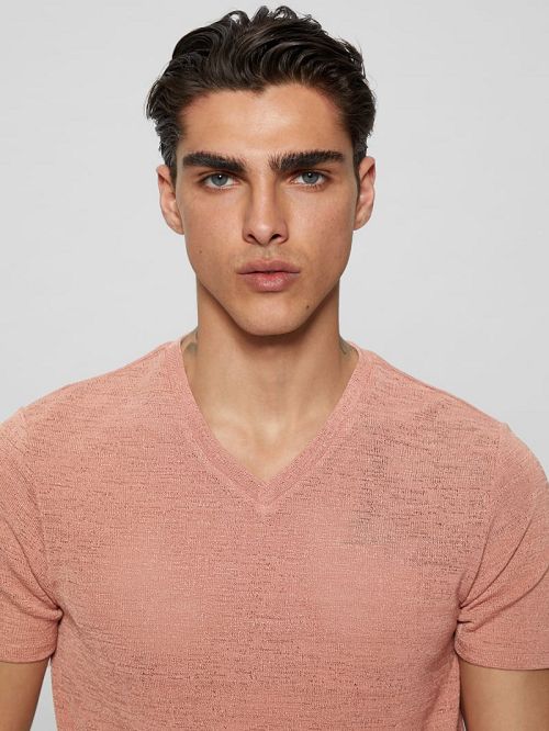 Guess Gauze V-Neck Tee Roze | GUESS-SN30546
