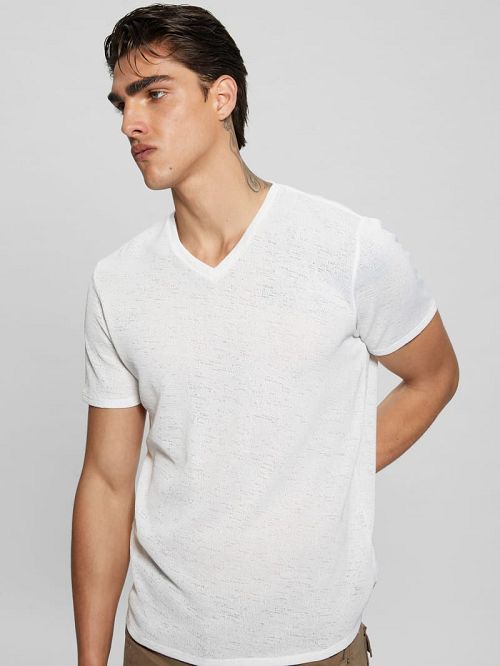 Guess Gauze V-Neck Tee Wit | GUESS-SN30537
