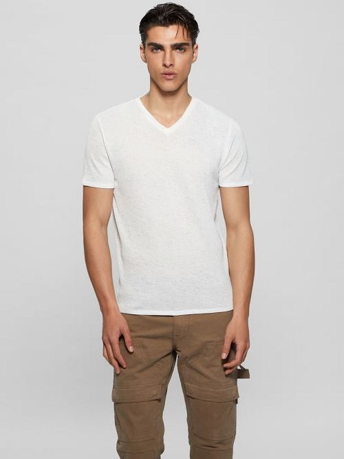 Guess Gauze V-Neck Tee Wit | GUESS-SN30537