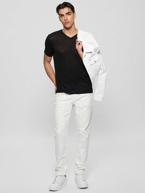 Guess Gauze V-Neck Tee Zwart | GUESS-SN30547