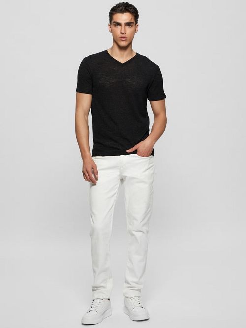 Guess Gauze V-Neck Tee Zwart | GUESS-SN30547