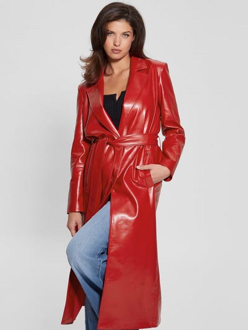 Guess Gea Faux-Leather Trench Coat Rood | GUESS-SN28053