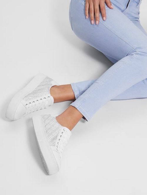 Guess Gelsen Rhinestone Logo Low-Top Sneakers Zilver | GUESS-SN29538