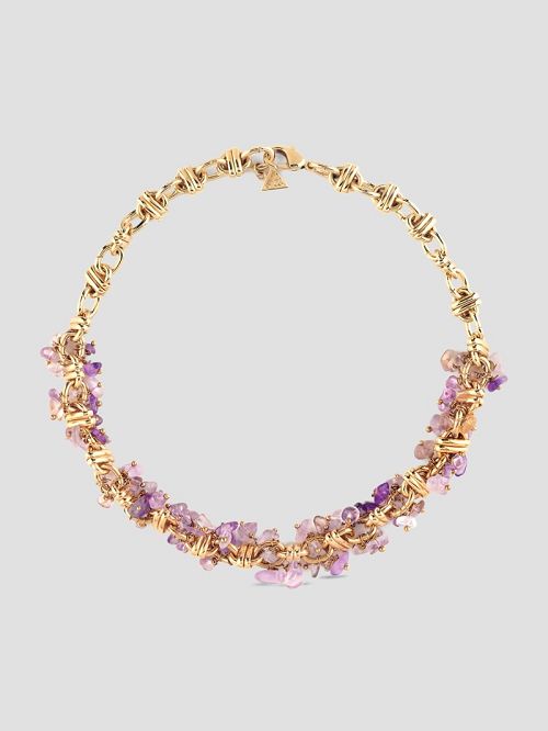 Guess Genuine Amethyst Stone and Gold-Tone Necklace Paars | GUESS-SN30247