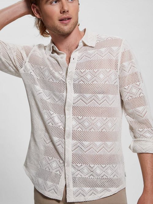 Guess Geo Crochet Shirt Wit | GUESS-SN31251