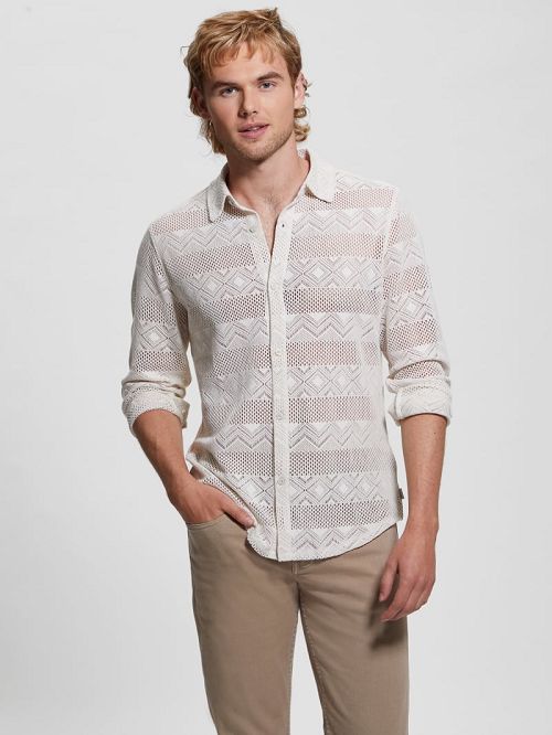 Guess Geo Crochet Shirt Wit | GUESS-SN31251