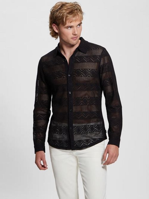 Guess Geo Crochet Shirt Zwart | GUESS-SN31222
