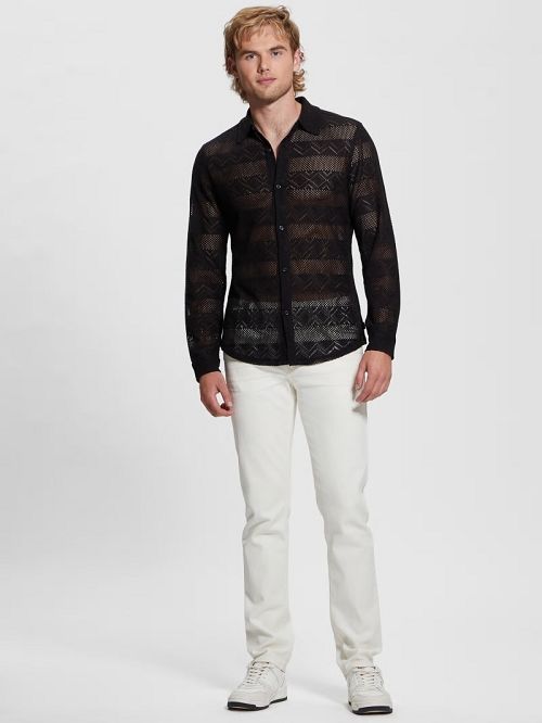 Guess Geo Crochet Shirt Zwart | GUESS-SN31222