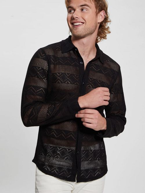 Guess Geo Crochet Shirt Zwart | GUESS-SN31222