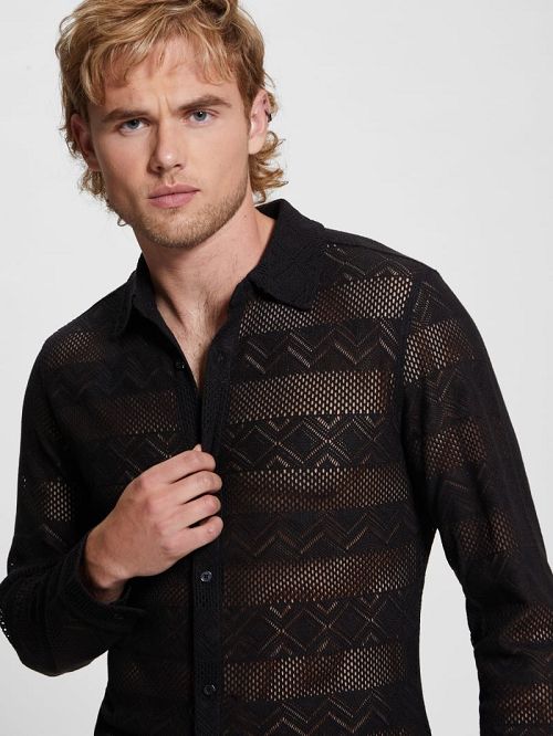 Guess Geo Crochet Shirt Zwart | GUESS-SN31222
